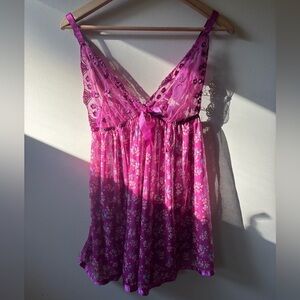 Mesh Floral Lace Pink Babydoll Dress